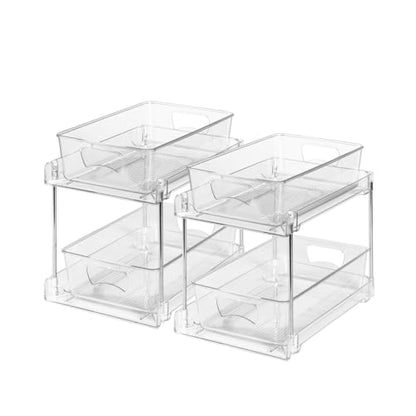 2 Pack Clear Bathroom Organizers and Storage, 2 Tier Pull Out Under Sink Cabinet Organizer Plastic Drawer Organization and Storage for Bathroom and Kitchen - size: 2 PACK