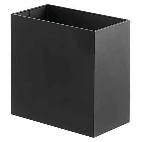 mDesign Small Steel Rectangular 2.4 Gallon/9.1 Liter Trash Can, Waste Basket for Bathroom, Bedroom, Home Office - Holds Garbage, Recycling, Household Items - Linn Collection - Matte Black - color: Matte Black