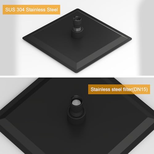 8 In Rain Shower Head High Pressure Rainfall Shower Head Matte Black | Square Rain Bathroom Showerhead, High Flow, Large Stainless Steel, Ceiling Mounted, Wall Mounted, Waterfall Full Body - color: Black, size: 8 Inch