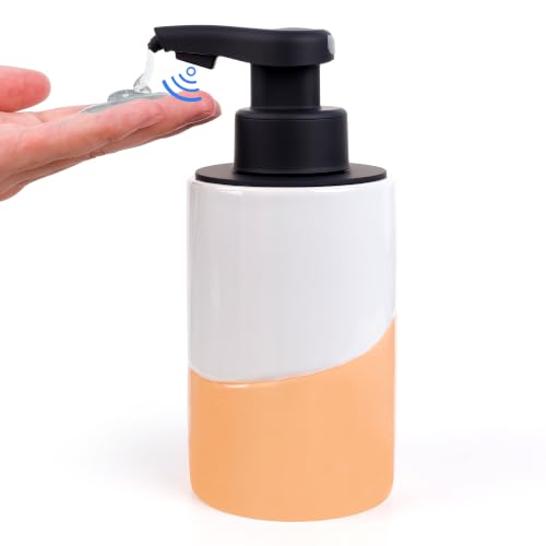 BosilunLife Automatic Soap Dispenser Ceramic Hand Free Soap Dispenser with Waterproof Pump Rechargeable Smart Electric Soap Lotion Dispenser Touchless for Kitchen Bathroom (White-Orange, Liquid Pump) - color: White-orange(liquid)