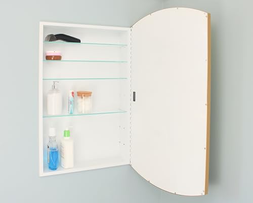 20x30 Harper Crescent Metal Framed Rectangle Recessed Bathroom Medicine Cabinet, Arced Mirror, 14x18 in-Wall Opening, Adjustable Glass Shelves, Magnet Close, Gold - color: Gold, size: 20x30