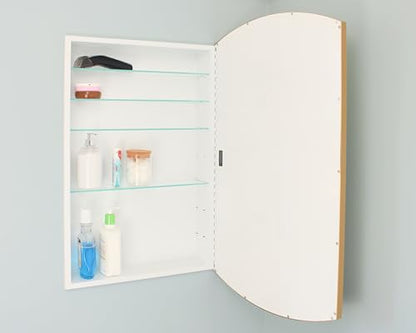 20x30 Harper Crescent Metal Framed Rectangle Recessed Bathroom Medicine Cabinet, Arced Mirror, 14x18 in-Wall Opening, Adjustable Glass Shelves, Magnet Close, Gold - color: Gold, size: 20x30