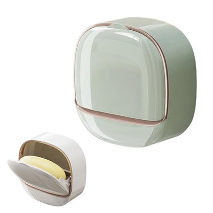 Wall Mounted Double-Layer Soap Dish with Drain Tray, No-Drill Adhesive Soap Holder for Bathroom and Shower, Removable ABS Plastic Soaps Bar Organizer, Keeps Soaps Dry and Clean (B-Light Green) - color: B-light Green