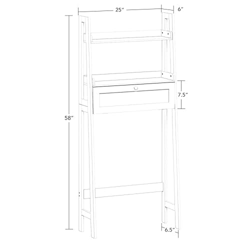 RiverRidge Amery Over the Toilet Spacesaver Storage Shelf, White | Ladder Shelf Design, Bathroom Medicine Cabinet with Drop-Down Door for Hidden Storage, Linen and Toiletries Cabinet Organizer