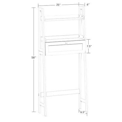 RiverRidge Amery Over the Toilet Spacesaver Storage Shelf, White | Ladder Shelf Design, Bathroom Medicine Cabinet with Drop-Down Door for Hidden Storage, Linen and Toiletries Cabinet Organizer