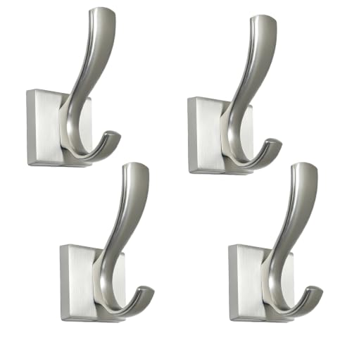 Brushed Nickel Towel Robe Clothes Coat Hooks for wall | Heavy Duty Wall Mount Rust-proof Double towel hooks for Bath Bedroom Kitchen Pool Garage Hotel - color: Brushed Nickel 4