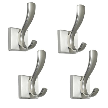 Brushed Nickel Towel Robe Clothes Coat Hooks for wall | Heavy Duty Wall Mount Rust-proof Double towel hooks for Bath Bedroom Kitchen Pool Garage Hotel - color: Brushed Nickel 4