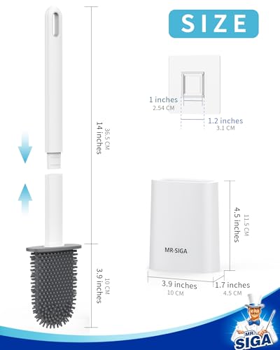 MR.SIGA Toilet Brush and Holder Set, Wall Mounted Toilet Bowl Brush, White | Space saving design, flexible thermoplastic rubber bristles, easily cleans hard to reach areas, pack of 2 - color: White