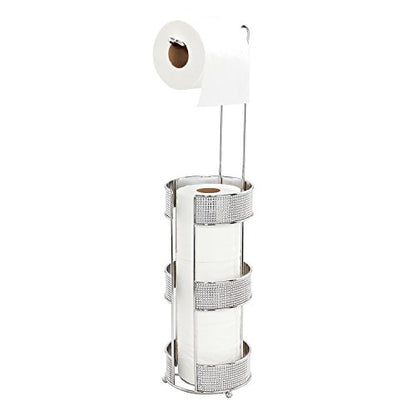 Bath Bliss Pave Diamond Free Standing Toilet Paper Reserve/Holder and Dispenser, Bathroom Storage for 3 Rolls, Rust Resistant, Chrome