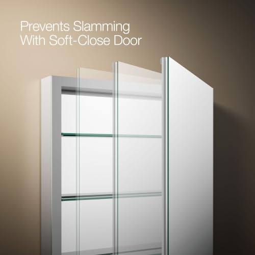 Kohler 99007-NA Verdera® Recessed or Surface Mount Bathroom Medicine Cabinet with Mirror, Bathroom Wall Cabinet with Interior Magnifying Mirror, Slow-Close Doors, 24 in. W x 30 in. H - size: 24" W x 30"H, style: Magnifying Mirror + Slow Close