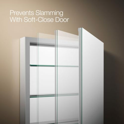 Kohler 99007-NA Verdera® Recessed or Surface Mount Bathroom Medicine Cabinet with Mirror, Bathroom Wall Cabinet with Interior Magnifying Mirror, Slow-Close Doors, 24 in. W x 30 in. H - size: 24" W x 30"H, style: Magnifying Mirror + Slow Close
