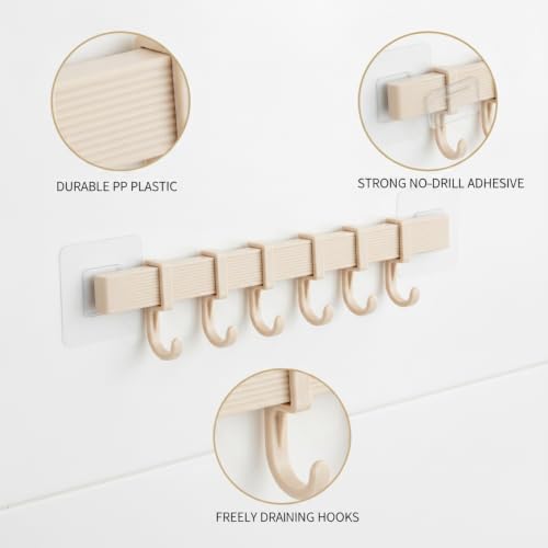Adhesive Shower Caddy, 13.6-Inch Wide No-Drill Wall Mount Rack for Bathroom & Kitchen, PP Plastic Storage Organizer (1 PC) - color: Tan