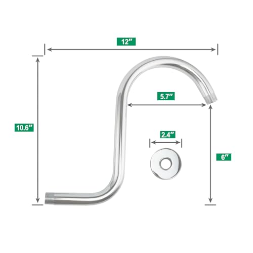 Purelux Goose Neck Shower Arm Water Outlet PJ1201 Made of Stainless Steel, Chrome Finish Showerhead Extension - color: S - Chrome
