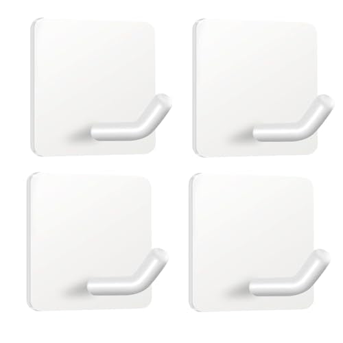 Adhesive Towel Hooks Heavy Duty Stick on Towel Holder Wall Hangers Waterproof Stainless Steel Sticky Hooks for Hanging White Bathroom Kitchen Home-4 Packs - color: White
