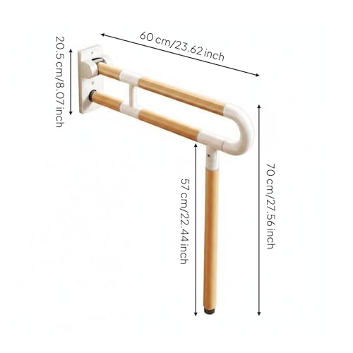 Almencla Folding Toilet Support Toilet Handrail Grab Bar Rail with Flip Up Hinged Design Aluminum Structure with Non Slip Coating Suitable for Elderly Injury Toilet, 60CM - size: 60CM