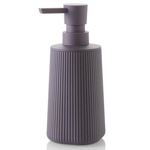 YAUKPH Small Soap Dispenser for Bathroom and Kitchen Matte Purple | Modern Farmhouse Striped Style Plastic Hand Soap Dish Soap Dispenser with Pump - color: Lavender Purple