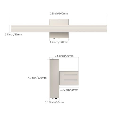 Ralbay 24inch Brushed Nickel Vanity Light with 5 Color Temperature (2700K-6000K) Dimmable Acrylic Metal 24W LED Modern Bathroom Vanity Light Bar - color: Brushed Nickel, size: 24 inch