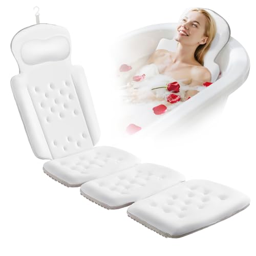 Full Body Bath Pillow, Luxury Bath Cushion with 192 Suction Cups, Bath Pillows for Tub for Head and Neck Support, with Laundry Bag White, 63" x 16" - size: 63" x 16"(Upgrade）