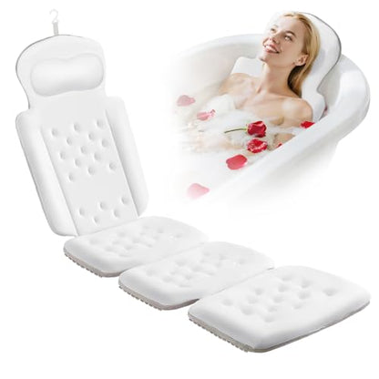 Full Body Bath Pillow, Luxury Bath Cushion with 192 Suction Cups, Bath Pillows for Tub for Head and Neck Support, with Laundry Bag White, 63" x 16" - size: 63" x 16"(Upgrade）
