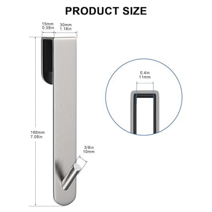 Shower Door Hook, Extended Length Frameless Shower Door Hook (7 Inches), Heavy-Duty Bathrobe Towel Stainless Steel Hook, No Drilling or Adhesive Required, 2-Pack, Silver - color: Silver-XG