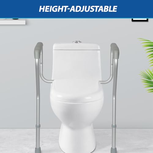 Toilet Safety Rails,Adjustable Safety Frame with Handles for Elderly,Handicap Non-Slip Bathroom Grab Bar with Padded Handles and Aluminum Frame(Size:57cm,Color:Gray)