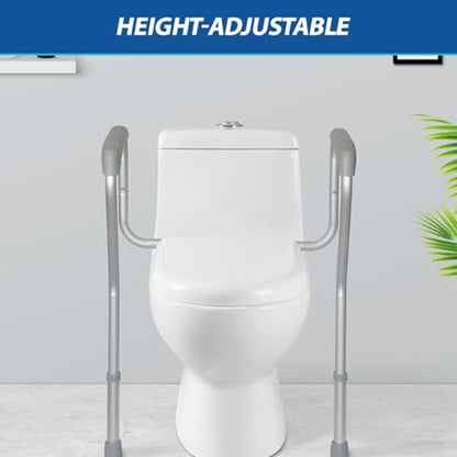 Toilet Safety Rails,Adjustable Safety Frame with Handles for Elderly,Handicap Non-Slip Bathroom Grab Bar with Padded Handles and Aluminum Frame(Size:57cm,Color:Gray)