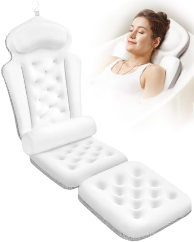 Full Body Bath Pillow for Tub, Thick Bathtub Cushion Mat with Neck, Back & Lumbar Support - Luxury Spa Bathroom Accessories, White 56“ - size: 56“