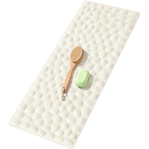 Bligli Bathtub Mat Non Slip, 16x40 inch Extra Long Bath Tub Mat with Strong Suction Cups, Soft Rubber Bathroom Floor Mat, Machine Washable, 100% BPA Free (Beige) - color: Beige, size: 40" x 16" (Rectangular)