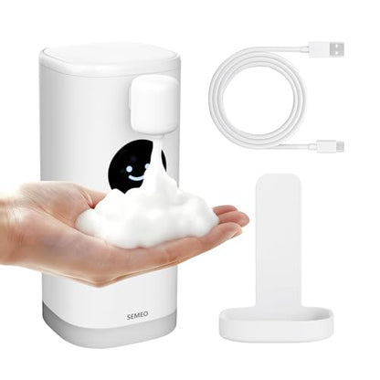Automatic Foaming Soap Dispenser, Touchless Soap Dispenser with LED Hand Washing Timer, Rechargeable 350ml Foam Soap Dispenser, IPX7 Waterproof, Wall Mounted for Bathroom Kitchen Kids - color: White