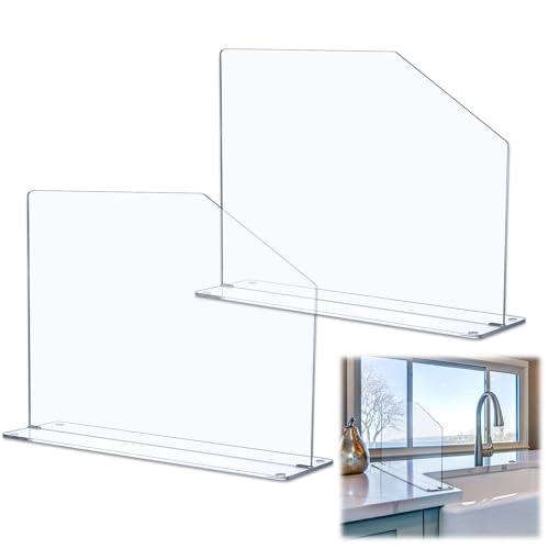 Vesici 2 Pcs Clear Acrylic Sink Splash Guard Freestanding Panel Barrier with Easy Reach Cutaway Kitchen Guard Protective Splatter Barrier for Home Hospital(19" Length, 14" Height, 4.5" Base) - size: 19" Length, 14" Height, 4.5" Base