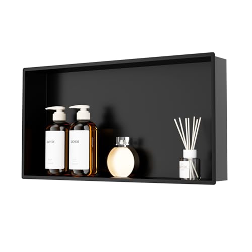 QAOYEDE Shower Niche 24"x12" Stainless Steel No Tile Needed Matte Black | Recessed Shower Shelf Over Mount Installation for Bathroom Storage Moisture Proof for Residential Shower Use - color: Matte Black, size: 24x12 Inch