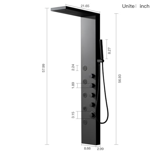 Shower Panel Tower System with Rainfall Shower Head | 5 Body Jets and Handheld Shower Head Modern Massage Shower System Matte Black by Homevacious - color: Matte Black, style: Standard Shower Panel