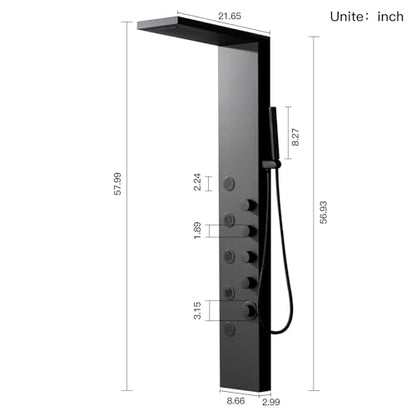 Shower Panel Tower System with Rainfall Shower Head | 5 Body Jets and Handheld Shower Head Modern Massage Shower System Matte Black by Homevacious - color: Matte Black, style: Standard Shower Panel