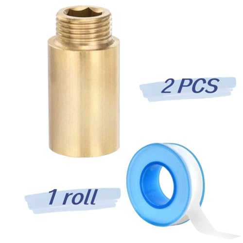 Shower Head Extension Arm, 2 Pack Brass G1/2 Male to G1/2 Female Thread 50mm Length Pipe Fitting Coupler Copper Shower Head Extender with 8M PTFE Pipe Sealant Tape - style: 50mm