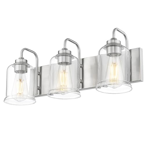 zeyu 20.5-Inch Modern Bathroom Mirror Light, Brushed Nickel, ZSL72B-3W BN | Brushed Nickel Bathroom Mirror Light, Clear Glass, 3-Light Wall-Mount Design, Metal And Glass Construction, Bathroom Vanity - color: Brushed Nickel, size: 3-Light