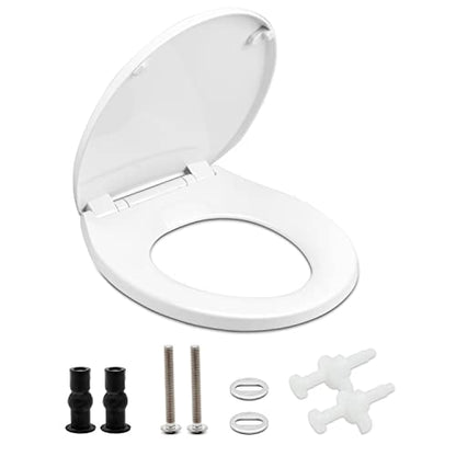 Toilet Seat Round Slow Close, Non Slip Bumpers Quick-Release White | Quiet Close, Tool-Free Install, Four Bumpers, Never Loosen, Fits Standard Round Bowls, Plastic, White - size: Round