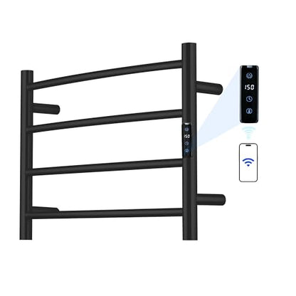 Electric Towel Rack with Voice Control for Alexa & Google Home,TUYA - Wall-Mounted Bathroom Heating Towel Warmer,Plug-in,Stainless Steel Material,16.54x23.62x5.51 in,Black,4 Bars - color: Black With Wifi, size: 4 Bar