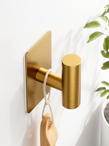 GWAAZXGZ Wall Towel Hooks, Heavy Duty Adhesive Hooks(Gold, 4 Pack) | Self-Adhesive, Stainless Steel, Rust Resistant, No Drill, Easy Install, Space Saving - color: Gold, size: 4 Pack