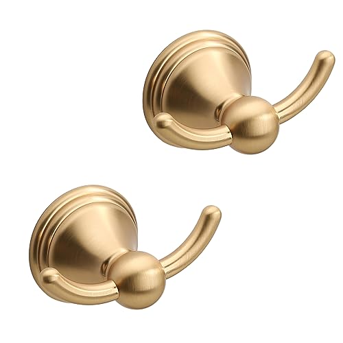Asidrama Towel Hooks for Bathroom,Brushed Brass Coat Hooks for Kitchen Shower Door Wall Mounted,Exquisite Robe & Towel Hooks,Durable Robe Wall Hooks for Hanging Towels (2 Pack) - color: Brushed Brass, size: 2 Pack