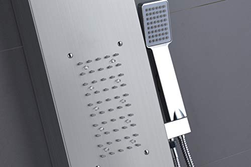 ELLO&ALLO LED Rainfall Waterfall Shower Head Rain Massage System with LED Body Jets, Stainless Steel Bathroom Shower Panel Tower System, Brushed Nickel