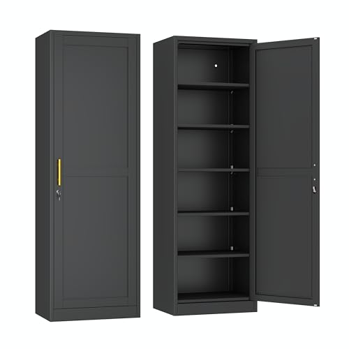 Ckzbx Metal Locker Tall Narrow Storage Cabinet, 67" H Locking Tool File Cabinets Snack Locker Organizer for School Classroom,Bedroom,Gym Home Office,Entryway and Hallway (20" W 1Door Black) - color: Black, size: 20"W-B