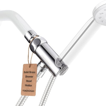 Adjustable Brass Handheld Shower Head Holder, Chrome | 360° Anti-Sag Wall Mount Bracket with Reinforced Locking Nuts, Tool-Free Install, Fits Moen/Waterpik, Rustproof Filter