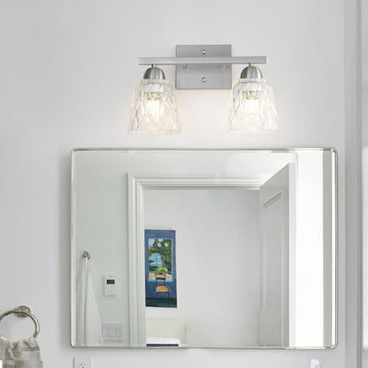Mecgirn Stainless Steel Bathroom Vanity Light Over Mirror, 2 Light Brushed Nickel Bathroom Light Fixtures with Textured Glass Shades, Modern Vanity Lighting Wall Mount - color: Brushed Nickel, size: 2 Light