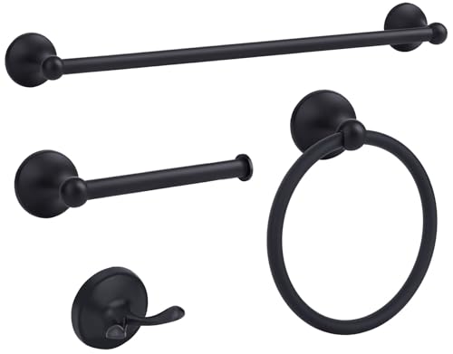 4 Piece Antique Bathroom Hardware Accessories Set Matte Black,24 Inch Towel Bar Set,Towel Rack Set,Bathroom Towel Holder Set - color: Matte Black