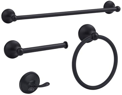 4 Piece Antique Bathroom Hardware Accessories Set Matte Black,24 Inch Towel Bar Set,Towel Rack Set,Bathroom Towel Holder Set - color: Matte Black