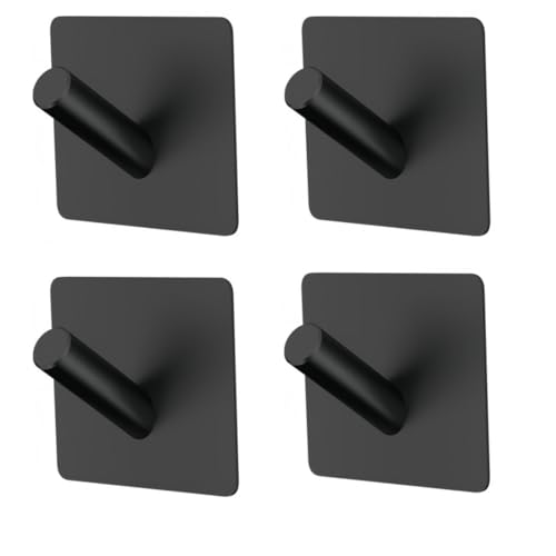 4 Pack Towel Hooks Adhesive Bathroom Hooks Heavy Duty Towel Racks Holder Stick on Shower Hooks Waterproof for Hanging Stainless Steel Black Bathroom Kitchen（Black）