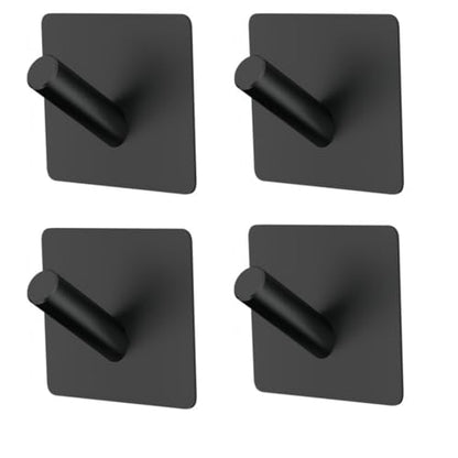 4 Pack Towel Hooks Adhesive Bathroom Hooks Heavy Duty Towel Racks Holder Stick on Shower Hooks Waterproof for Hanging Stainless Steel Black Bathroom Kitchen（Black）