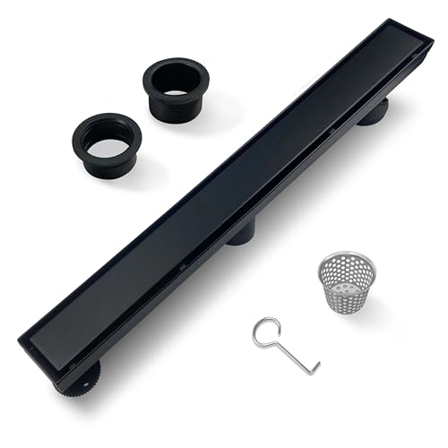 24 Inch Linear Shower Drain Black Floor Drain with Removable SUS304 Stainless Steel CUPC Certificate and 2-in-1 Tile Insert Grate Cover - color: Black, size: 24inch