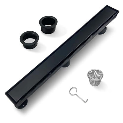 24 Inch Linear Shower Drain Black Floor Drain with Removable SUS304 Stainless Steel CUPC Certificate and 2-in-1 Tile Insert Grate Cover - color: Black, size: 24inch