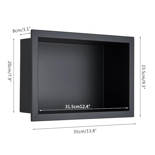 13.8"×9.3"×3.1" Shower Niche, Rectangular Single Wall Niche Insert, 304 Stainless Steel Bathroom Shelf Organizer, Recessed Shower Caddy,Black - color: Black